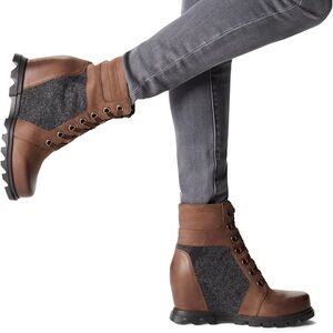 Sorel Brown and Gray Wedge Lace-Up Booties